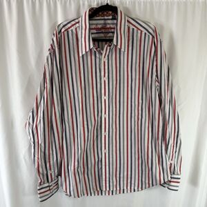 Robert Graham Dress Shirt Men's 2XL White Red Striped Button Up Long Sleeve